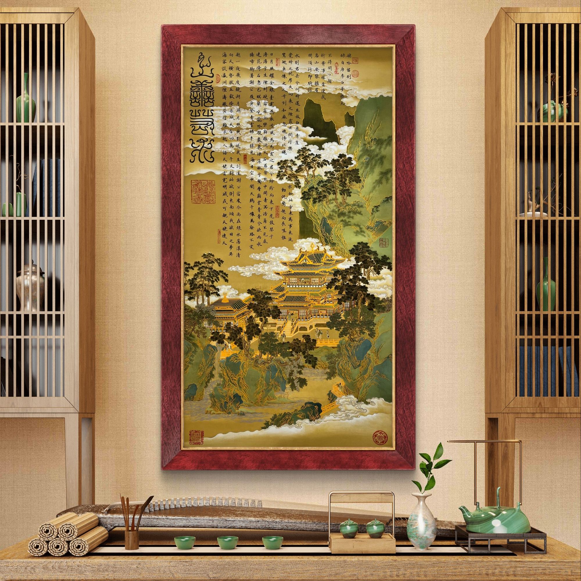 《上善若水》杭州锦丝绫布软装裱