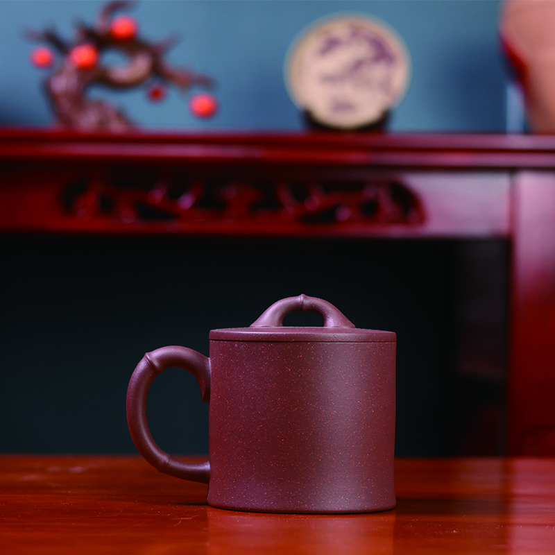 宜兴紫砂带盖茶原矿纯手工办公泡茶底朝青家用竹节杯高档450容量