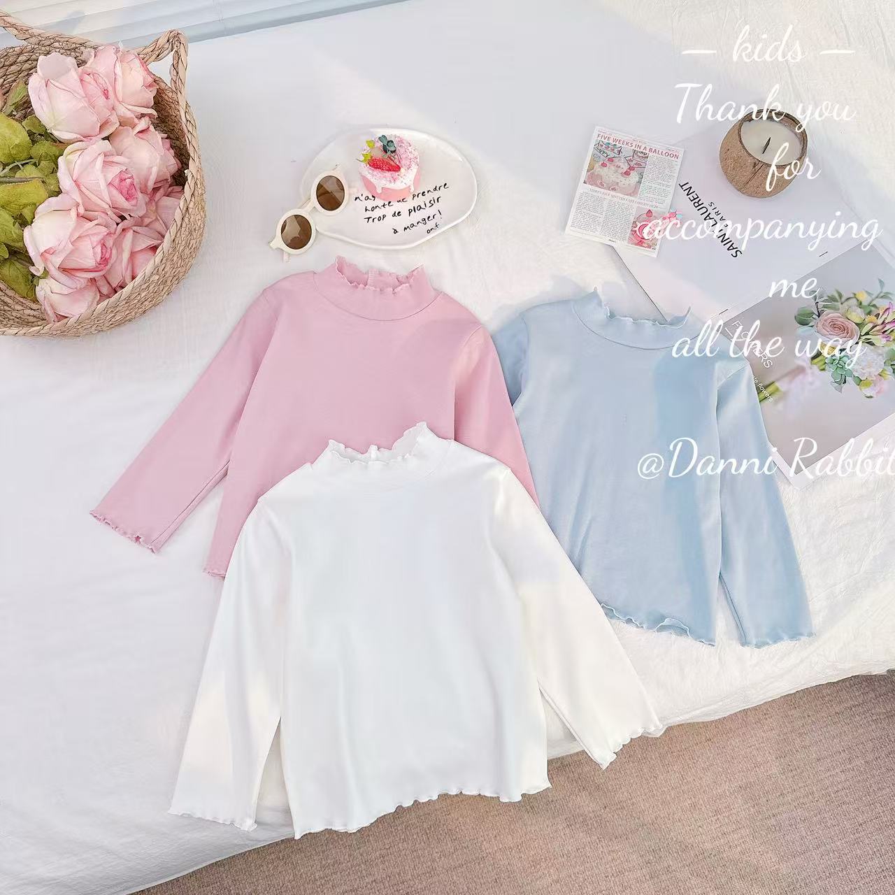 【Dannirabbit】*纯色百搭+木耳花边*女童打底衫 X-715