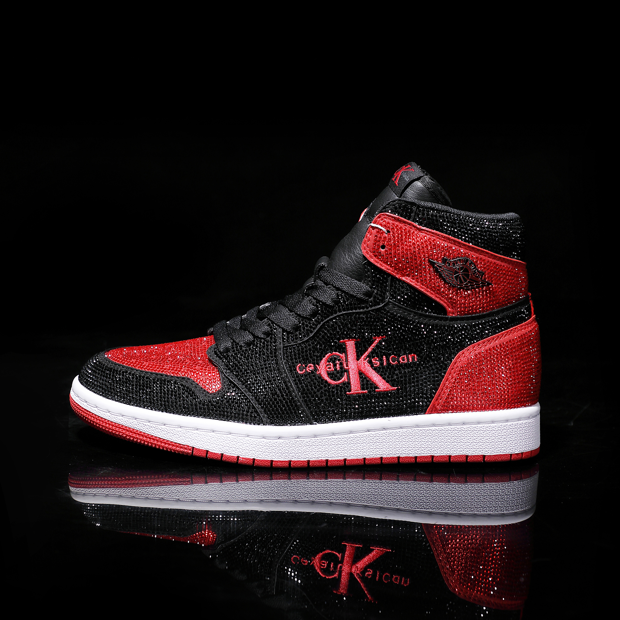 CEYAIU KSLCDN【定制】正品真皮黑红满钻防滑透气低帮板鞋时尚轻奢