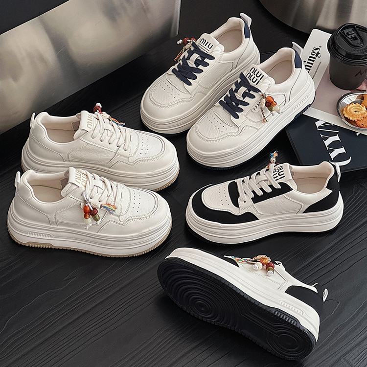 F·F·BAILI真皮串珠小白鞋女2025新款超轻厚底运动休闲鞋板鞋229