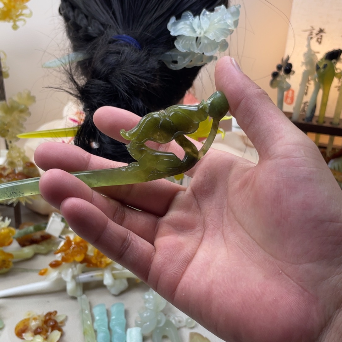 蛇纹石玉合金发饰发簪