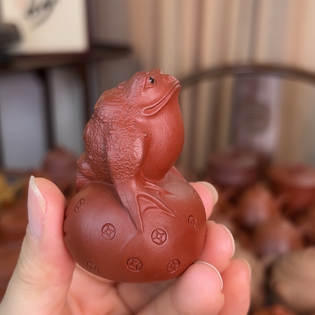 茶壶紫砂精品原矿 金蝉摆件 大红袍泥