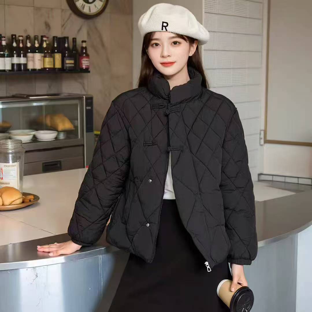 女冬季棉衣立领菱格冬季宽松棉袄棉服女装时尚女士短款加厚【2】