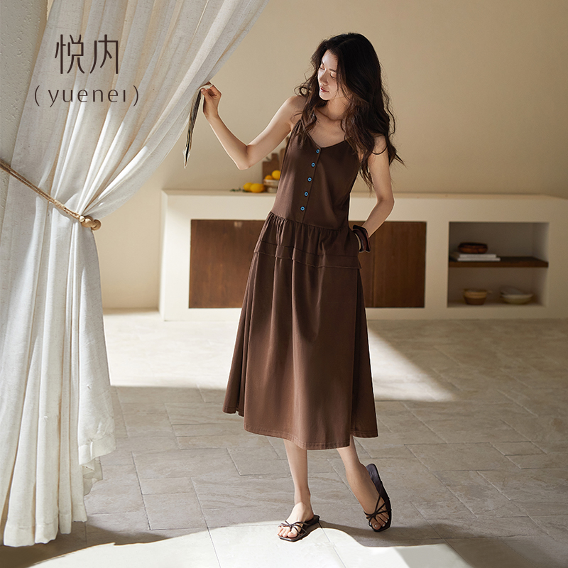 悦内【带胸垫】夏季莫代尔棉女士睡裙吊带背心群连衣裙可外穿度假风