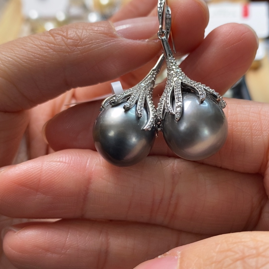 海水珍珠耳饰银S925镶嵌