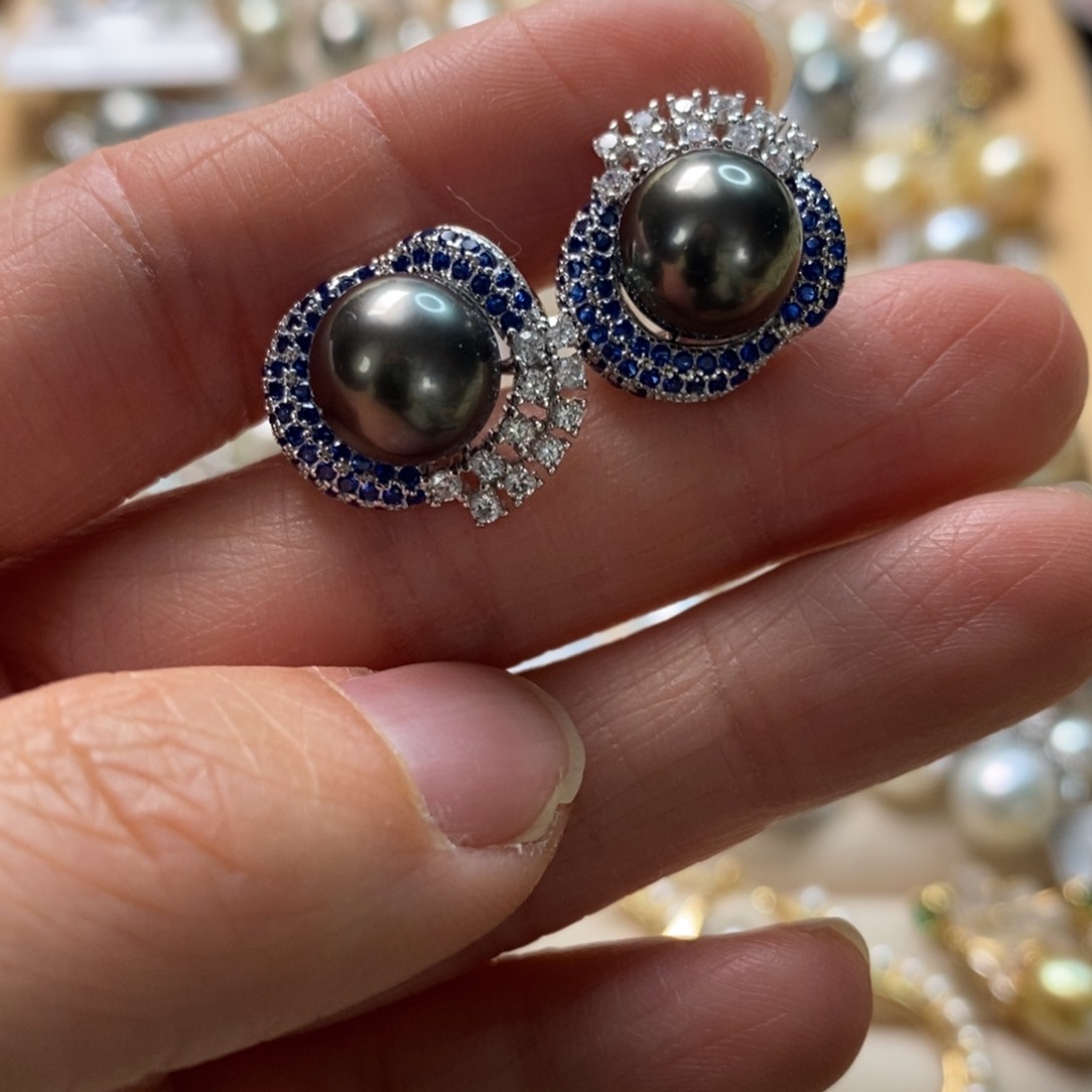 海水珍珠耳饰银S925镶嵌