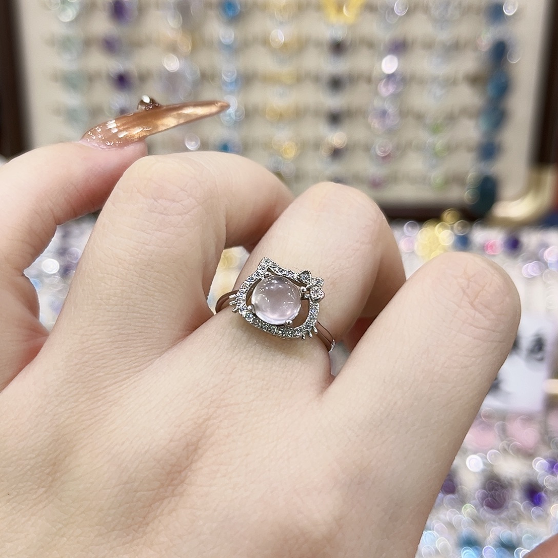 戒指银S925镶嵌烟晶