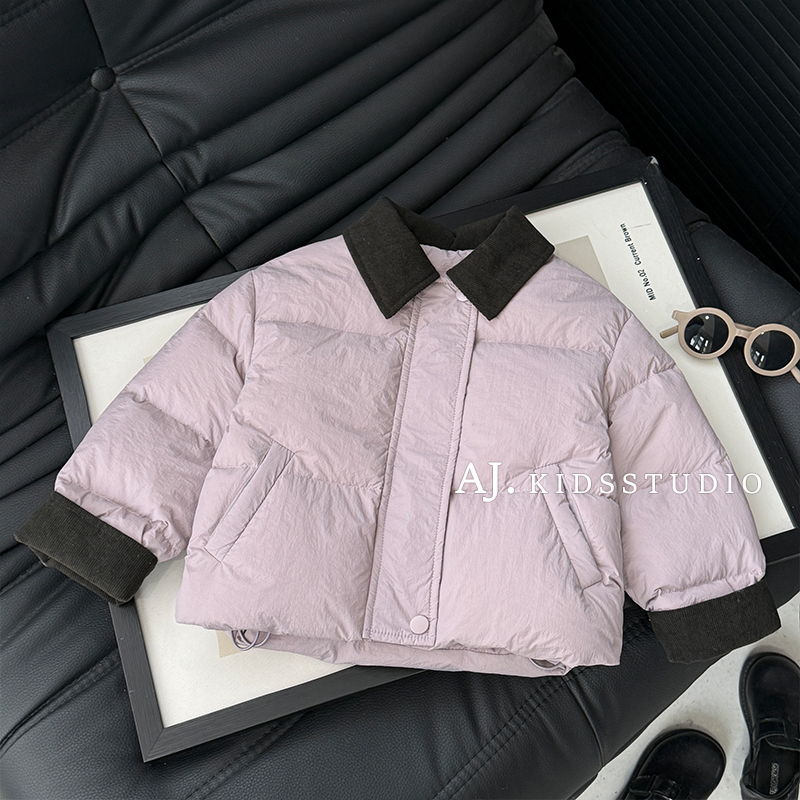 冬装儿童韩版时尚简约撞色翻领厚款保暖两色棉服MPG7418