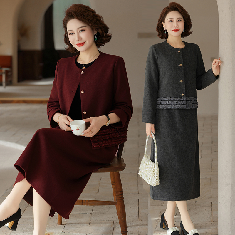 时尚妈妈装春季礼服裙套装气质小香风外套洋气连衣裙婚宴中年女装