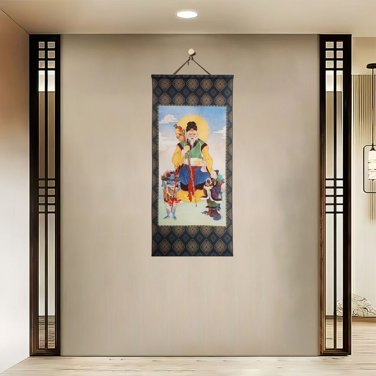 {40-833土地公}}40x85cm现代简约挂轴装饰画办公室家居装