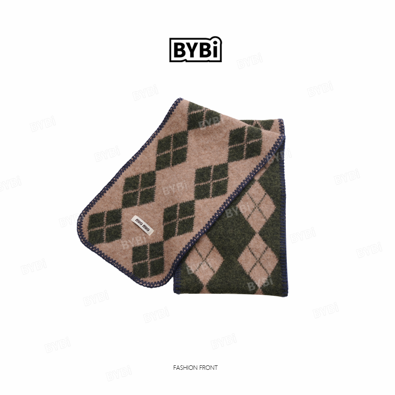 【Barbie Jingni】5221秋冬季氛围感菱格围巾保暖软糯女士百搭