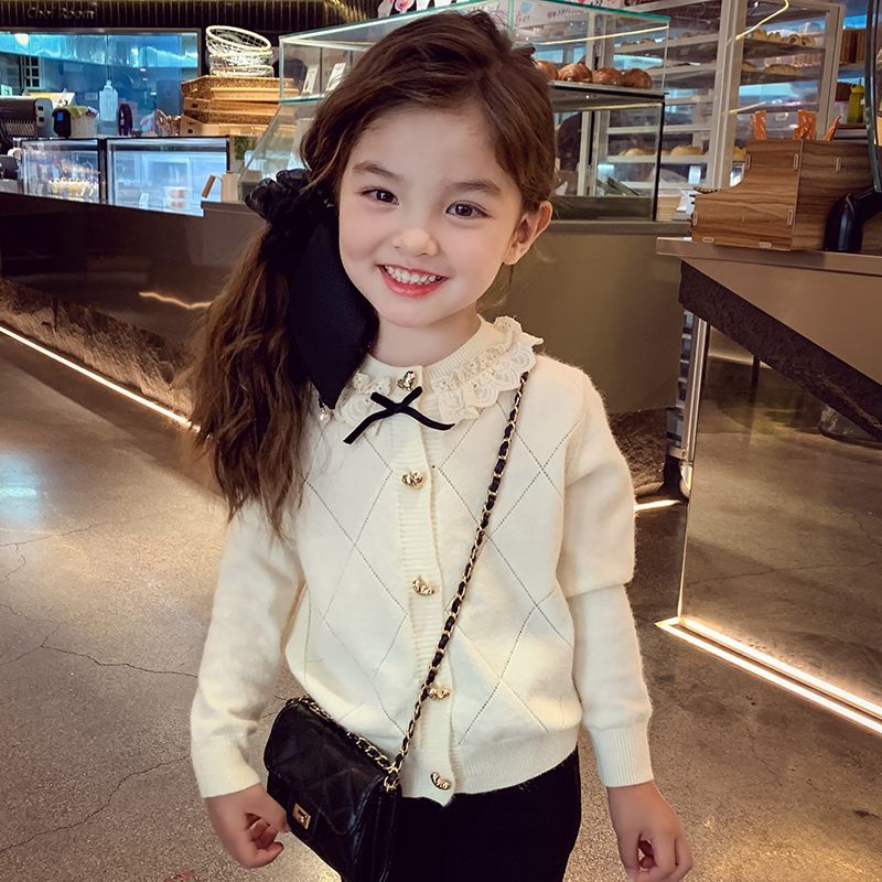 女童针织衫秋季新款2024小女孩儿童洋气时髦百搭童装毛衣外套春秋