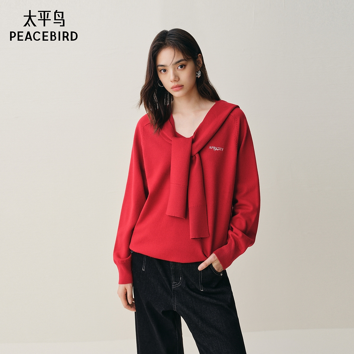 【商场同款】太平鸟25冬新款羊毛混纺连帽式卫衣针织衫A3EEF4169