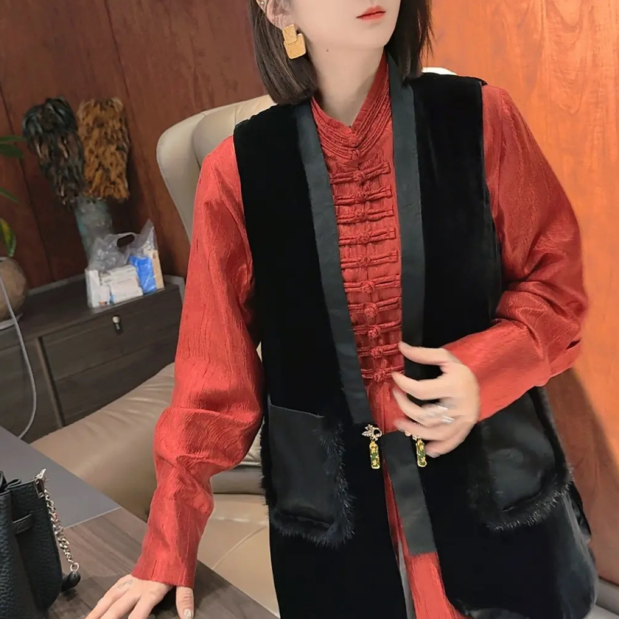 新中式领丝绒马甲女国风复古气质轻奢休闲百搭