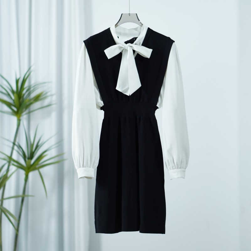 LI丽系列 Z786  女装时尚气质系带针织连衣裙黑色V77045101