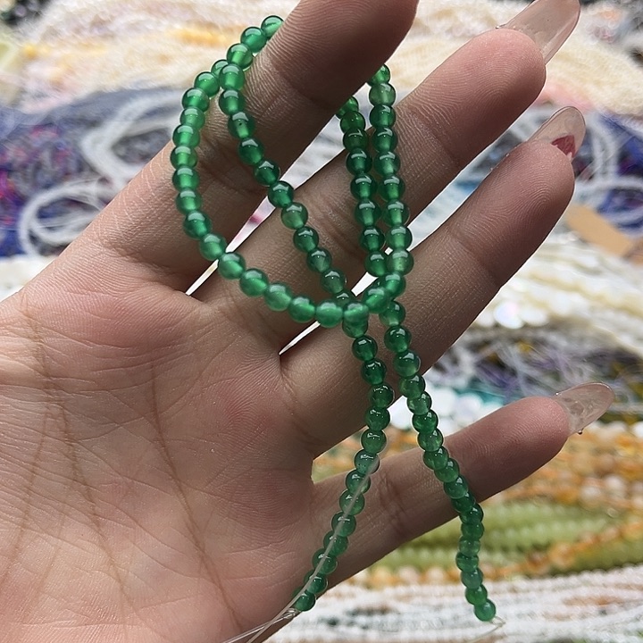 玛瑙/玉髓珠宝半成品未镶嵌一条4mm左右绿玛瑙珠