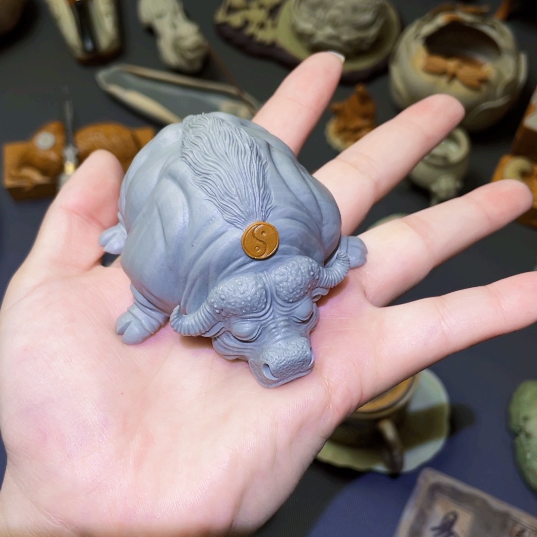 牛摆件有趣茶宠原石手作