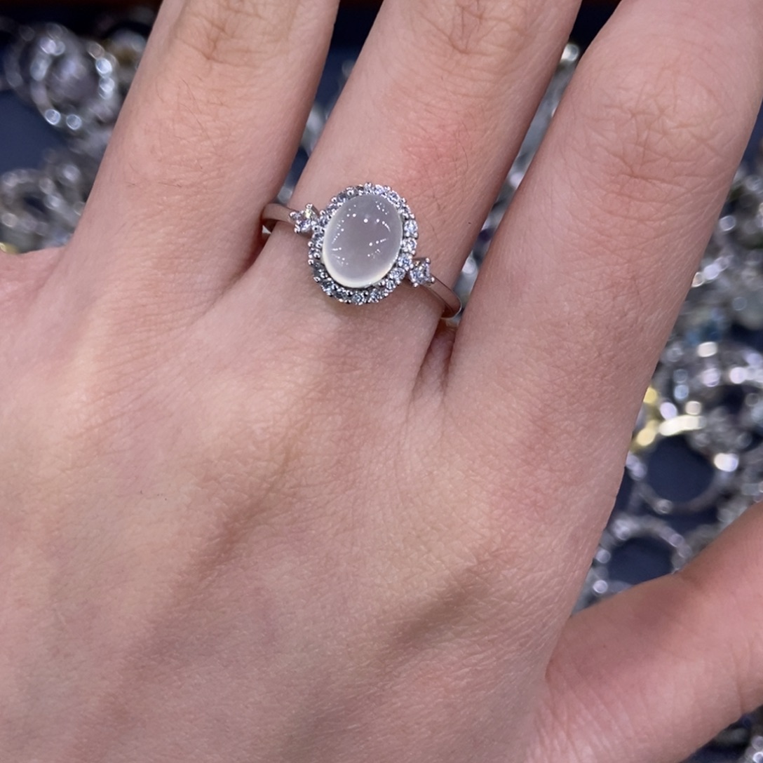 蛇纹石玉银S925镶嵌戒指