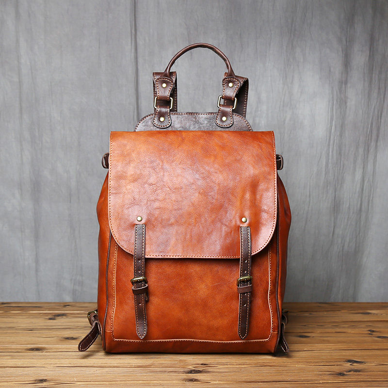 手工擦色植鞣牛皮双肩包休闲男包头层牛皮电脑包真皮旅行双肩背包