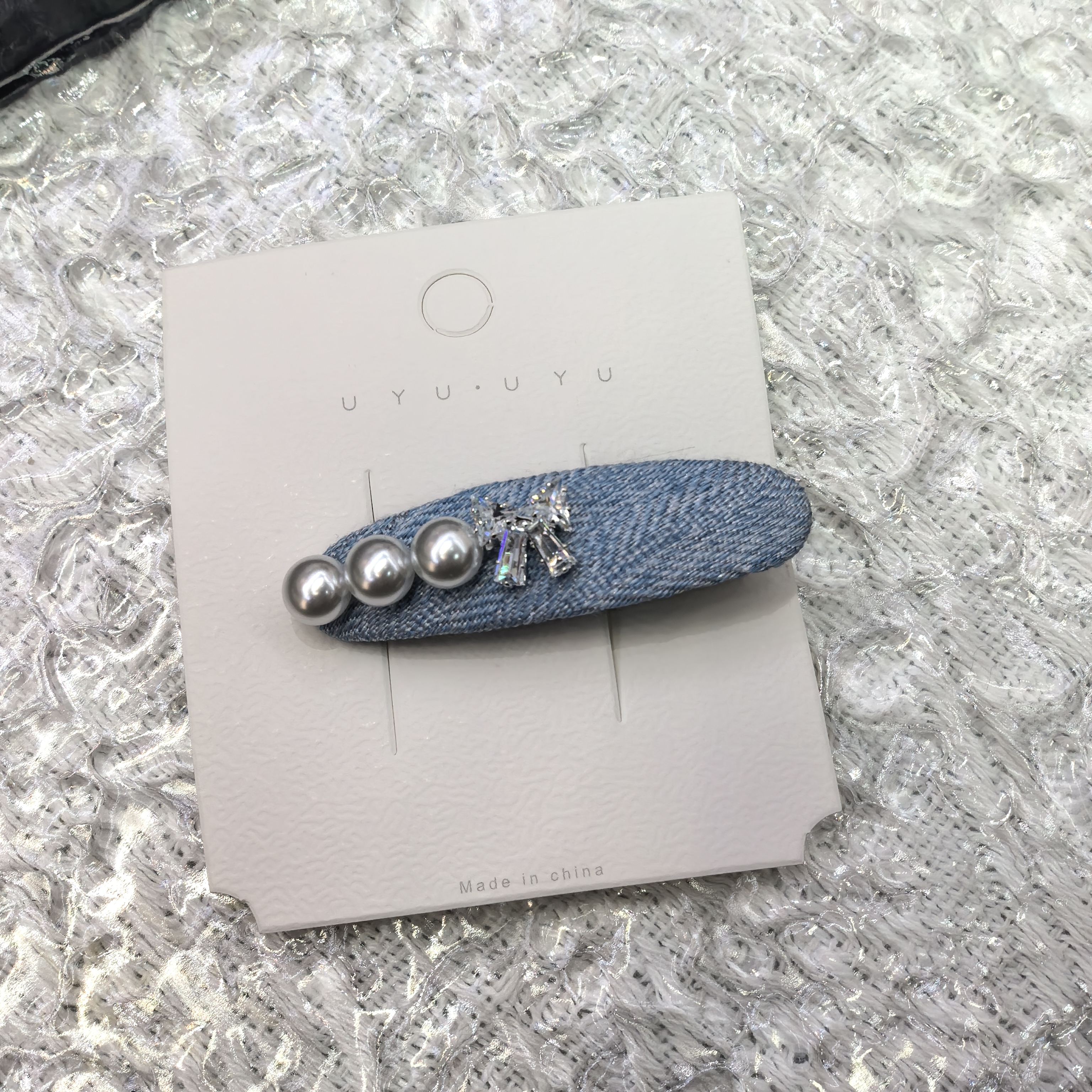 C551蓝色蝴蝶结闪闪白珠边夹