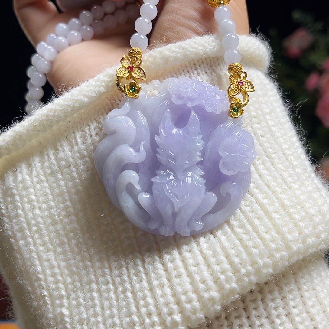 翡翠颈饰未镶嵌冰冰紫九尾