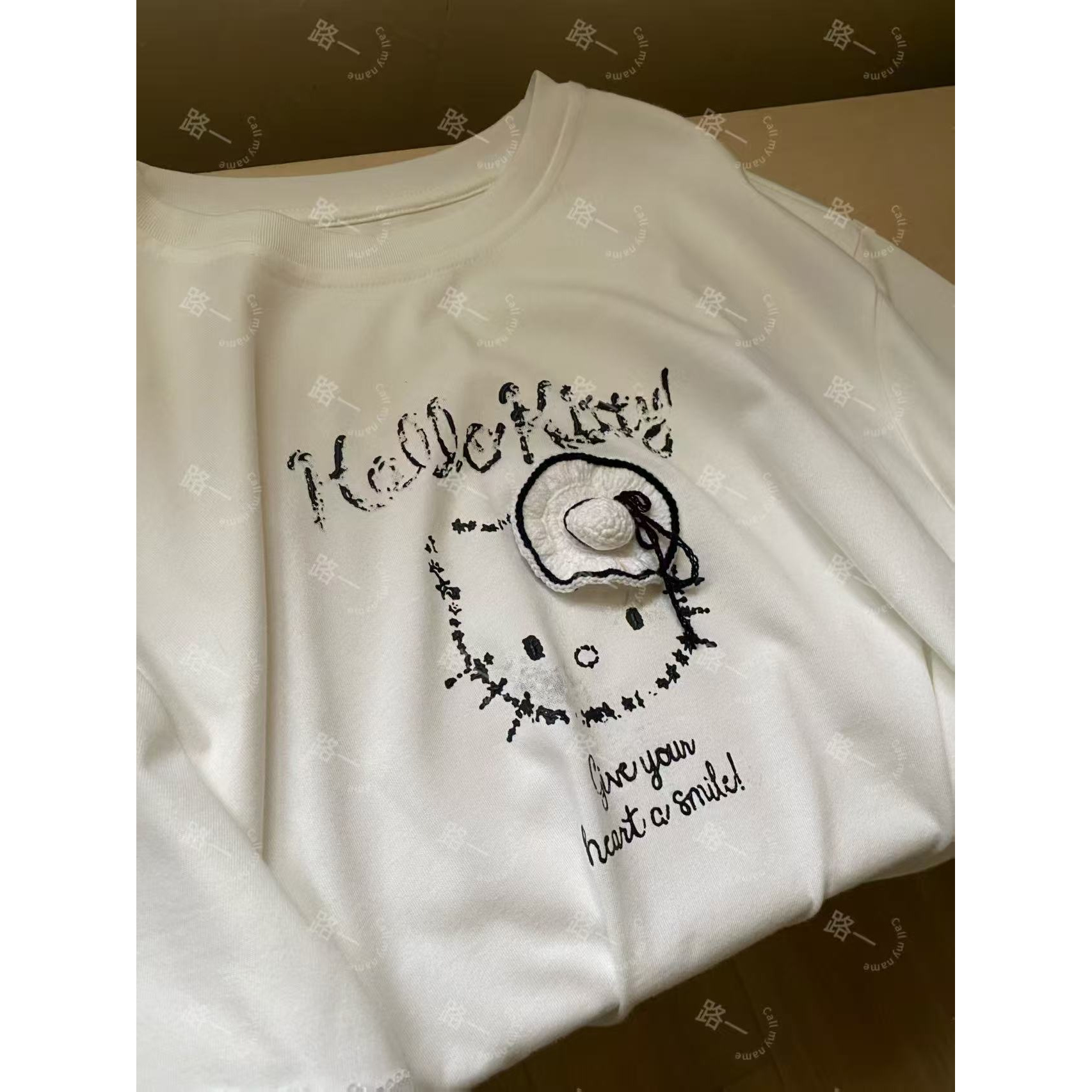 韩国代购.Call my name 帽子Kitty短袖L25062172