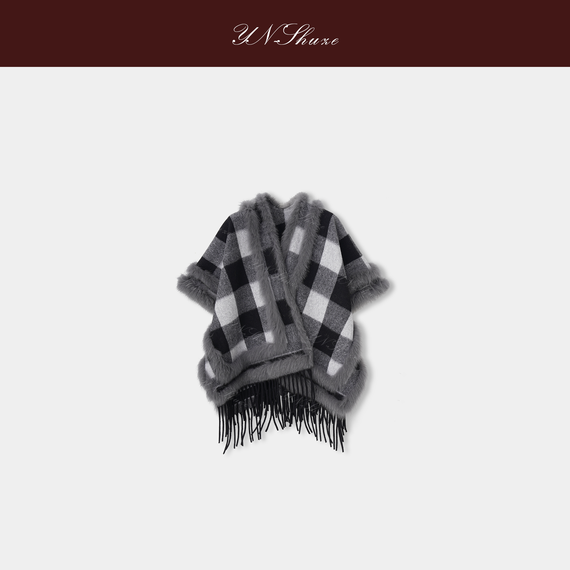 YN-SHUZE法式复古格纹显瘦流苏披肩SZ-YNB-25965