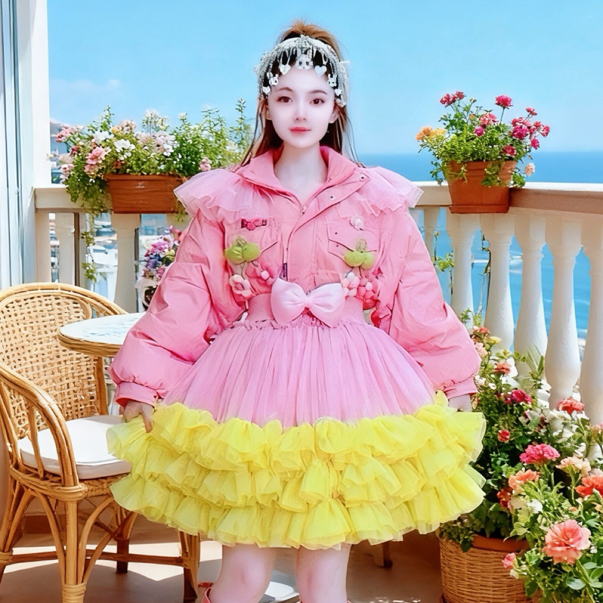 【面条仙仙】3748#冬季新款显瘦甜美连帽雨绒外套蓬蓬裙