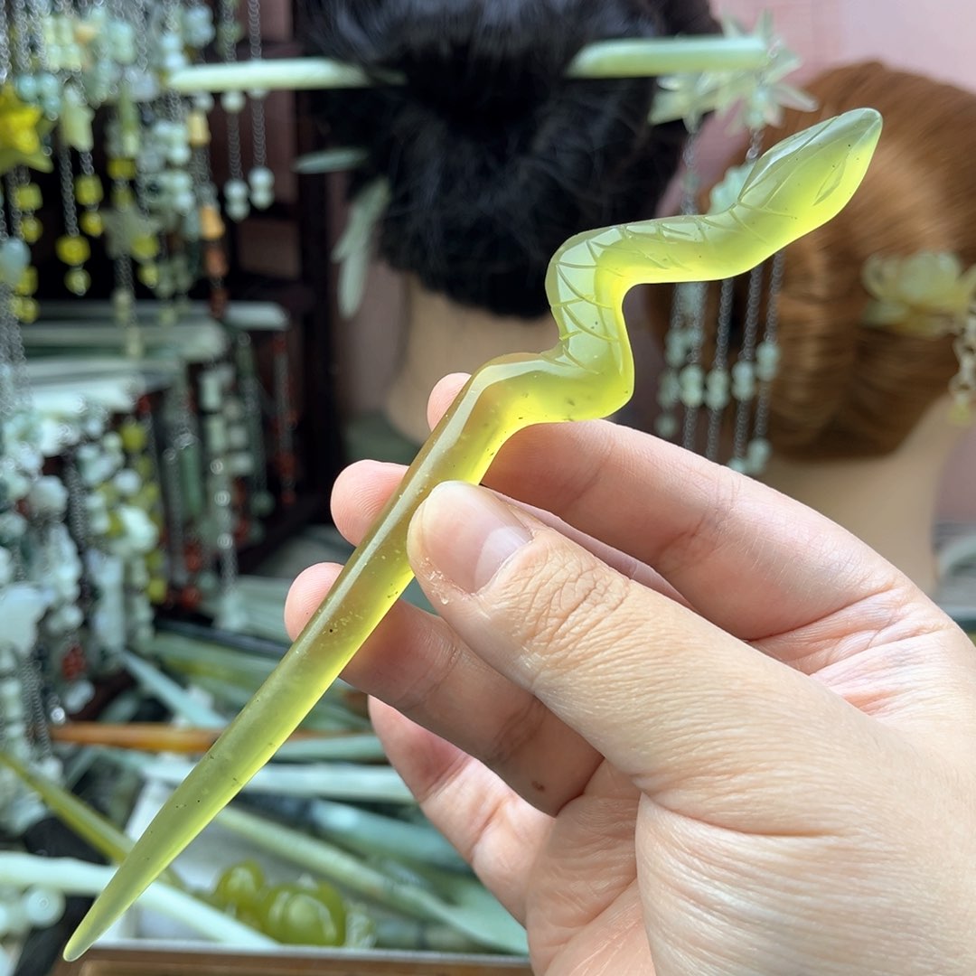 蛇纹石玉发饰未镶嵌长度17厘米左右