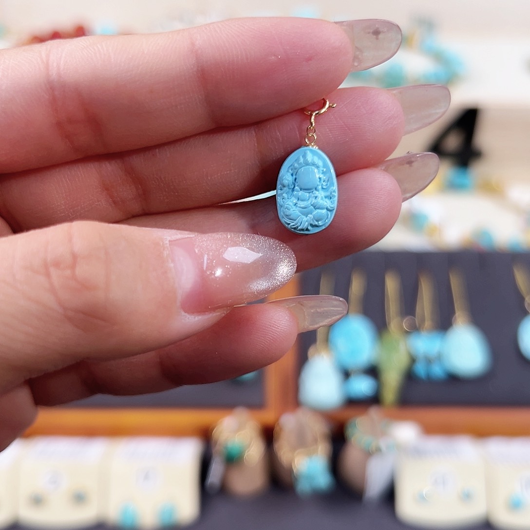 绿松石18K金镶嵌黄财神小滴溜