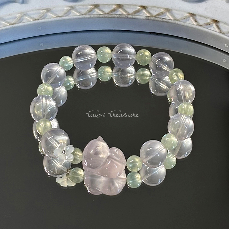 tx1048-[小猫看花]天然莫粉葡萄石天然贝母小花百搭手串