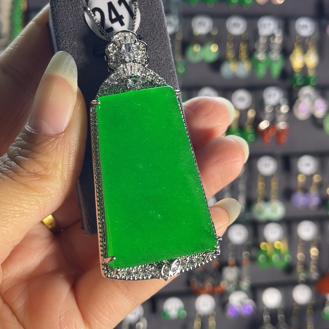 翡翠银S925镀金镶嵌耳饰241