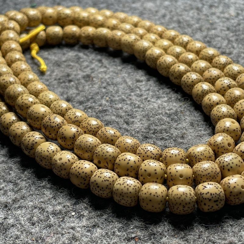 海南原生态星月菩提陈籽108颗鸡油黄老型桶珠菩提籽手串