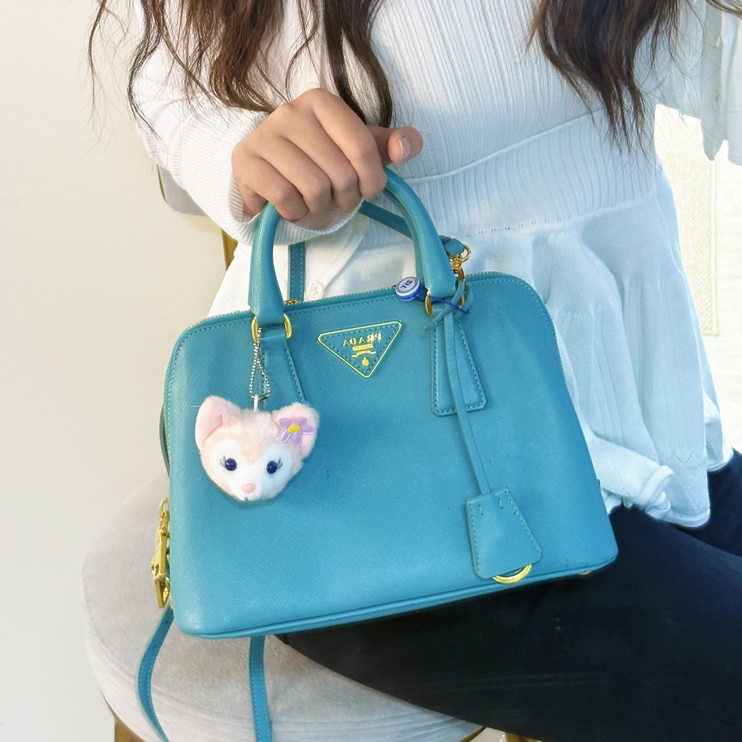 95新 Prada/普拉达 95新蓝色金扣mini贝壳单肩包