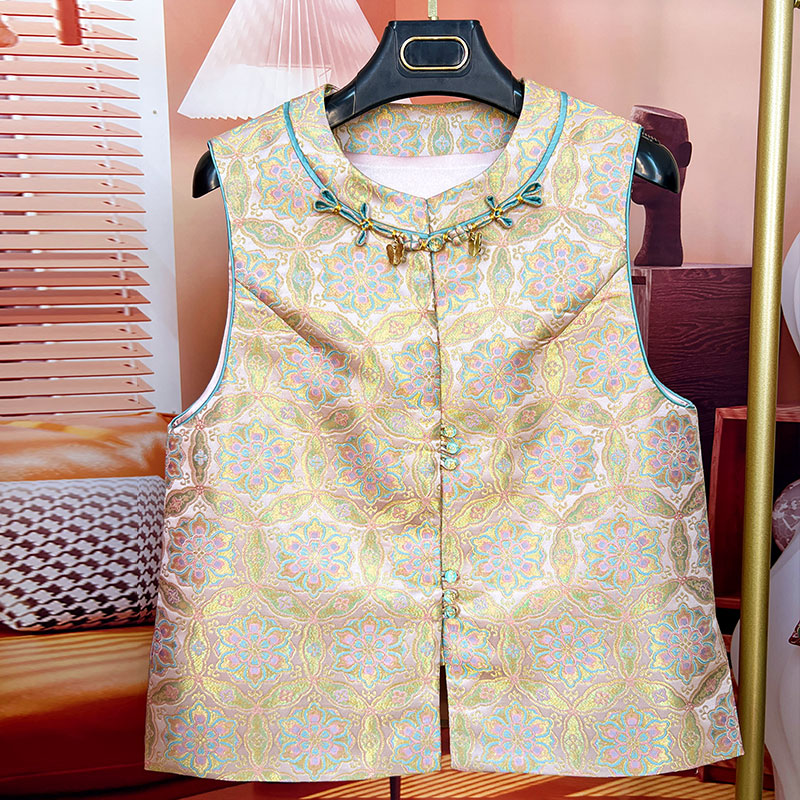 敦煌宝相花粉金新中式国风宋锦马甲2025新款气质潮流春秋时尚百搭