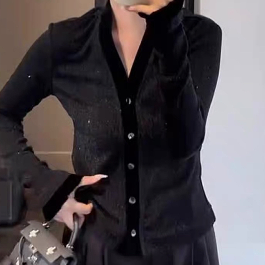 V领开衫修身针织衫女2025秋季新款高级感时髦洋气百搭上衣820