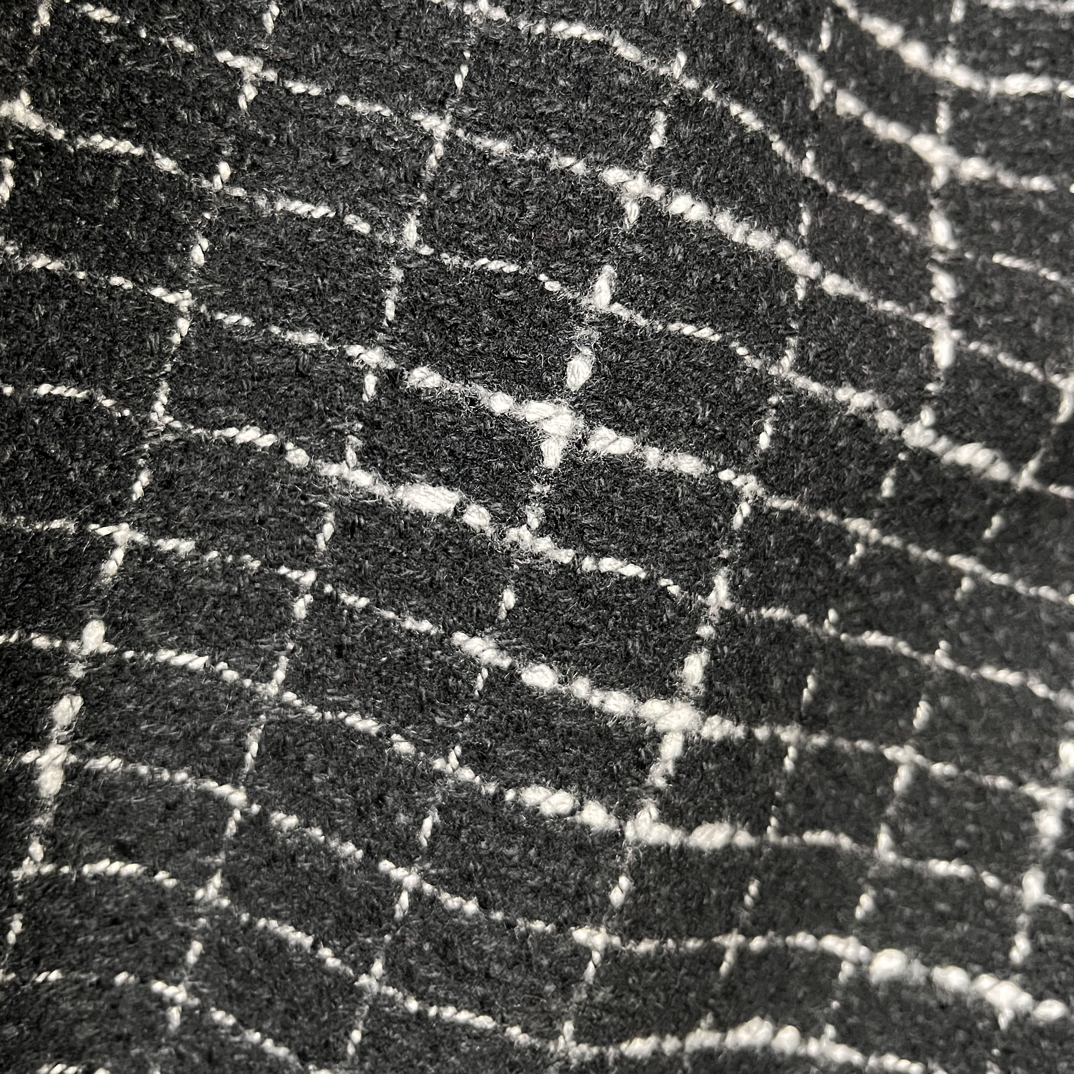 秋冬仿羊毛厚款黑底白格子面料