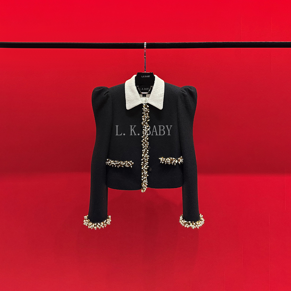 【L.K.BABY】赫本多姿 高级感气质撞色翻领钉珠缀边设计感短外套