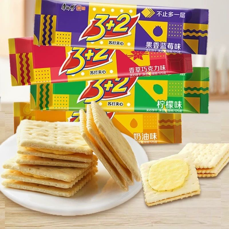 【3包】康师傅三加二苏打夹心饼干混合装多口味