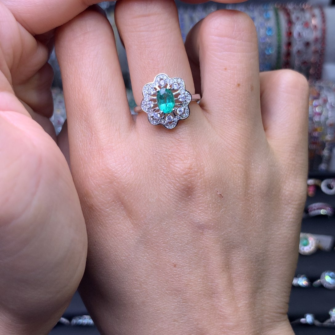 祖母绿戒指银S925镶嵌