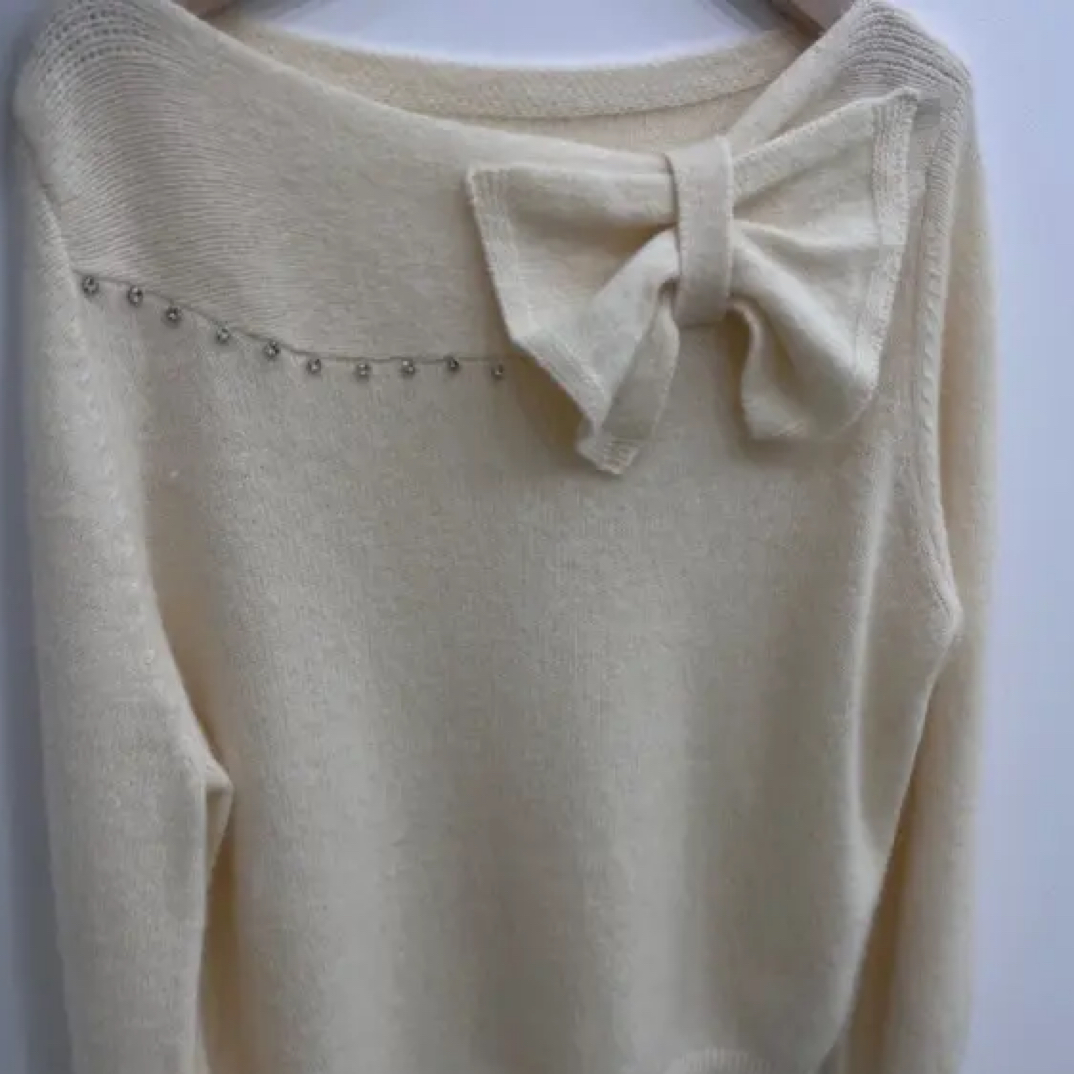 长袖烫钻女法式针织冬季毛针织衫秋季宫廷风蝴蝶结