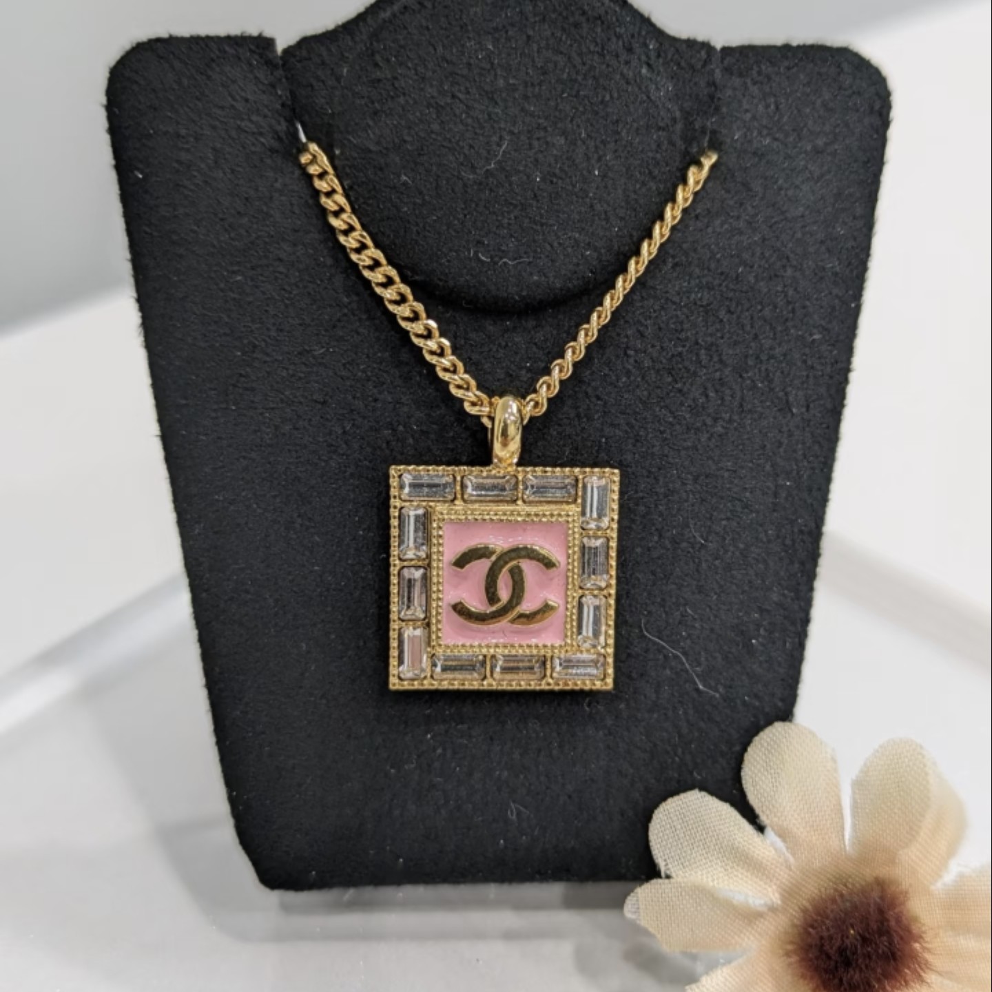 未使用 Chanel/香奈儿 香槟金粉色方块方糖项链轻奢百搭气质
