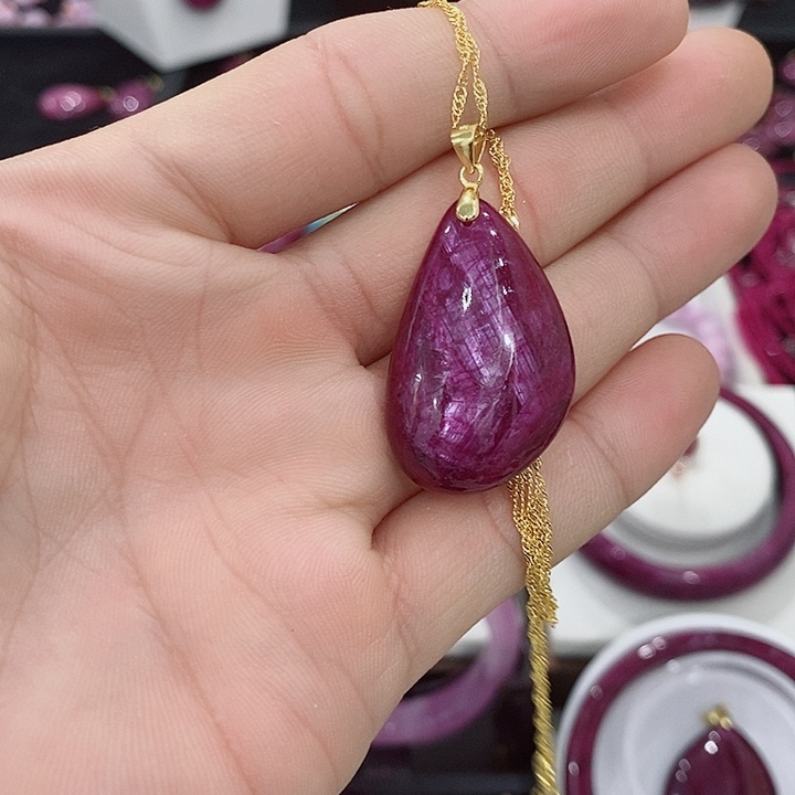 红宝石吊坠银S925镶嵌