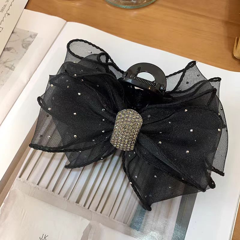 A双面网纱蝴蝶结抓夹后脑勺盘发发夹女高级感鲨鱼夹子头饰1100