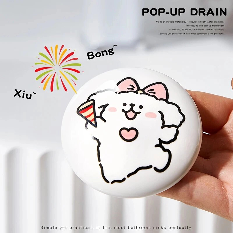 【特惠】可爱小狗洗脸盆卫生间洗手池漏水塞洗脸盆下水器创意弹跳芯商品图