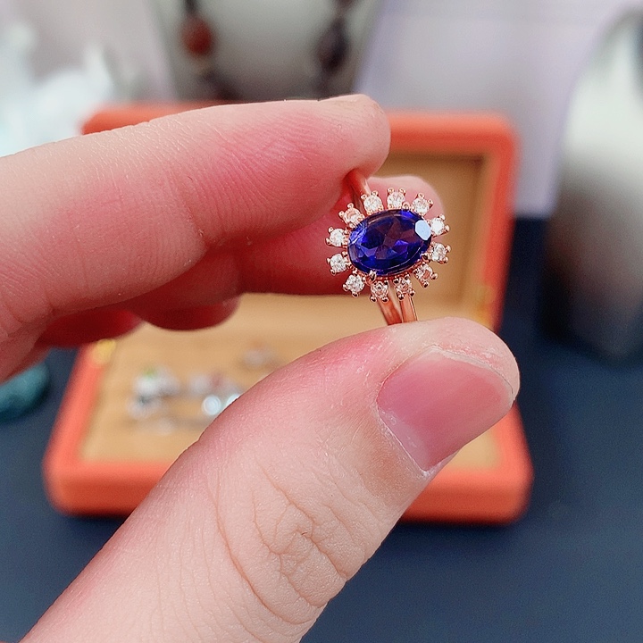 蓝宝石戒指银S925镶嵌