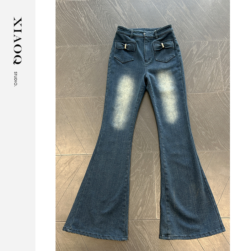 【小Q家】29632秋冬加绒口袋长裤喇叭裤