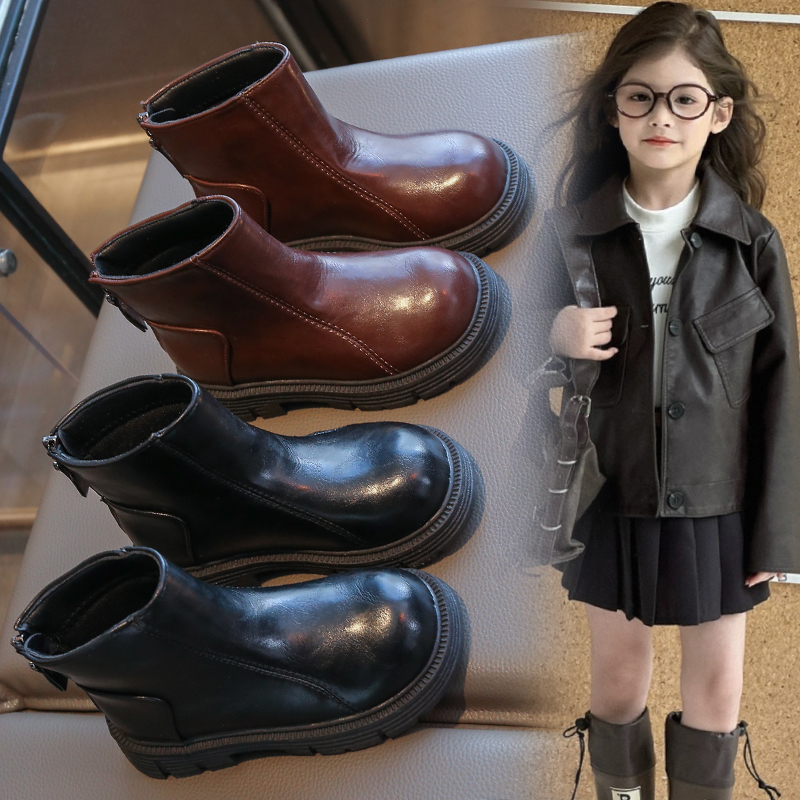 女童靴子2025新款秋冬季儿童短靴加绒马丁靴宝宝皮靴时尚百搭单靴