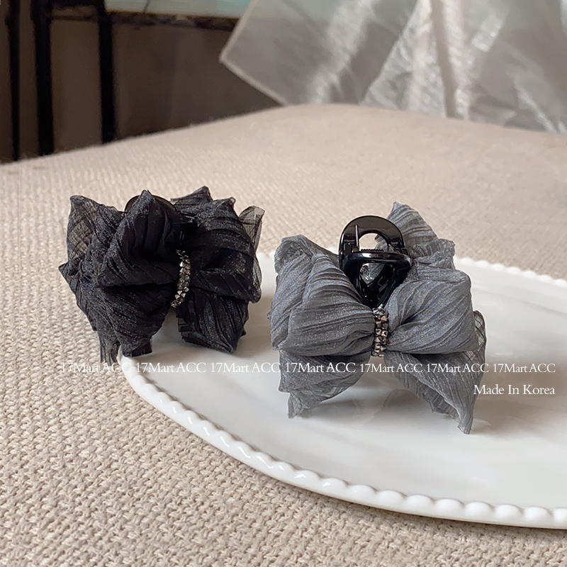 韩国网纱蝴蝶结抓夹新款气质砂糖钻发夹公主头发饰